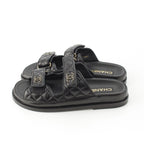 Chanel Leather Quilted CC Logo Velcro Comfort Sandals Shoes Black 39c — view 3