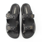 Chanel Leather Quilted CC Logo Velcro Comfort Sandals Shoes Black 39c — view 2