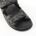 Chanel Leather Quilted CC Logo Velcro Comfort Sandals Shoes Black 39c — view 6