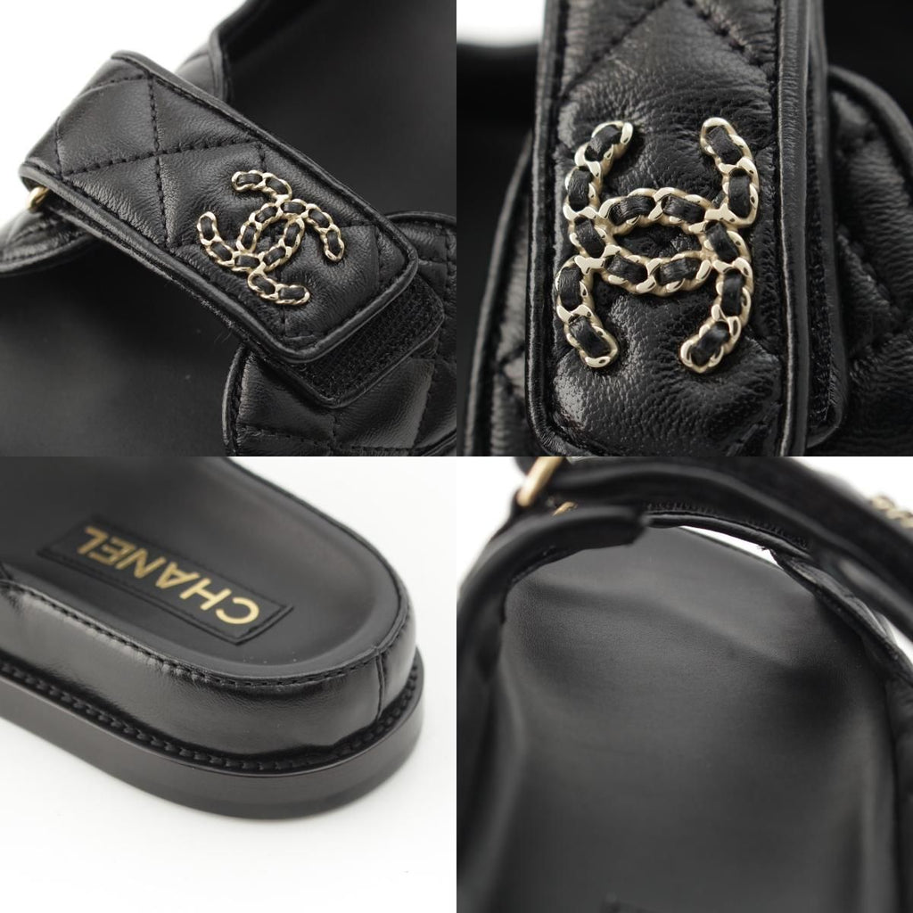 Chanel Leather Quilted CC Logo Velcro Comfort Sandals Shoes Black 39c — view 9
