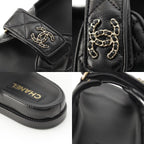 Chanel Leather Quilted CC Logo Velcro Comfort Sandals Shoes Black 39c — view 9