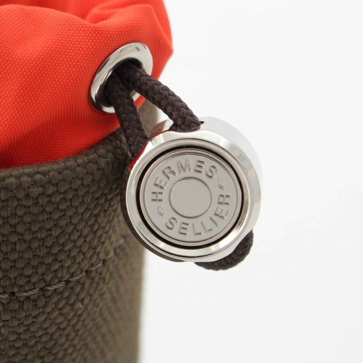 Hermes Canvas Dog Treats Pouch Khaki Orange — view 7