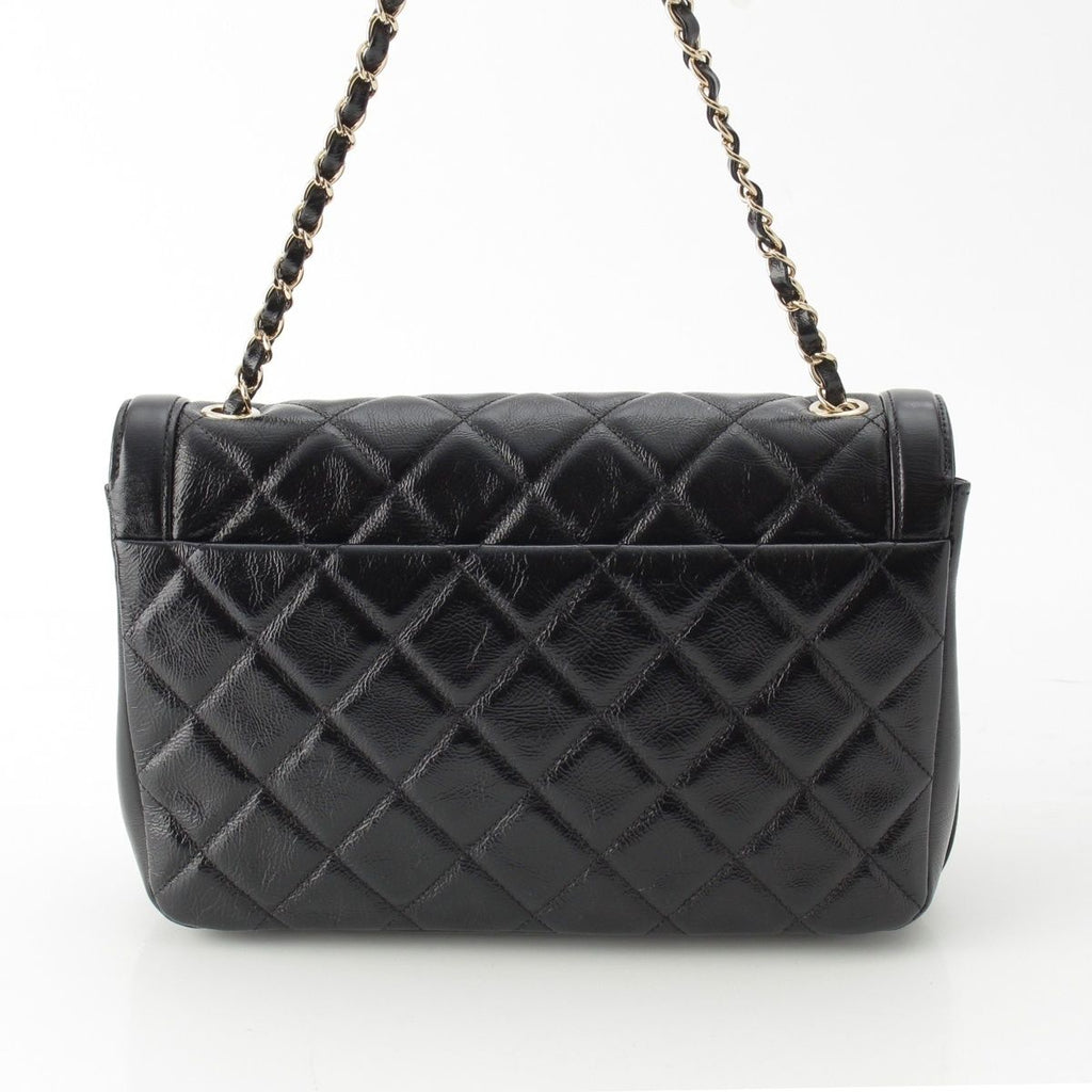 Chanel 25 Shiny Aged Calfskin Chain Shoulder Bag Black — view 4
