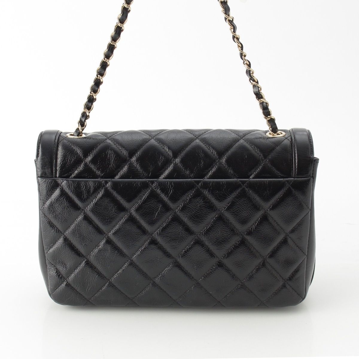 Chanel 25 Shiny Aged Calfskin Chain Shoulder Bag Black — view 4