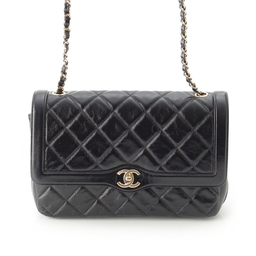 Chanel 25 Shiny Aged Calfskin Chain Shoulder Bag Black