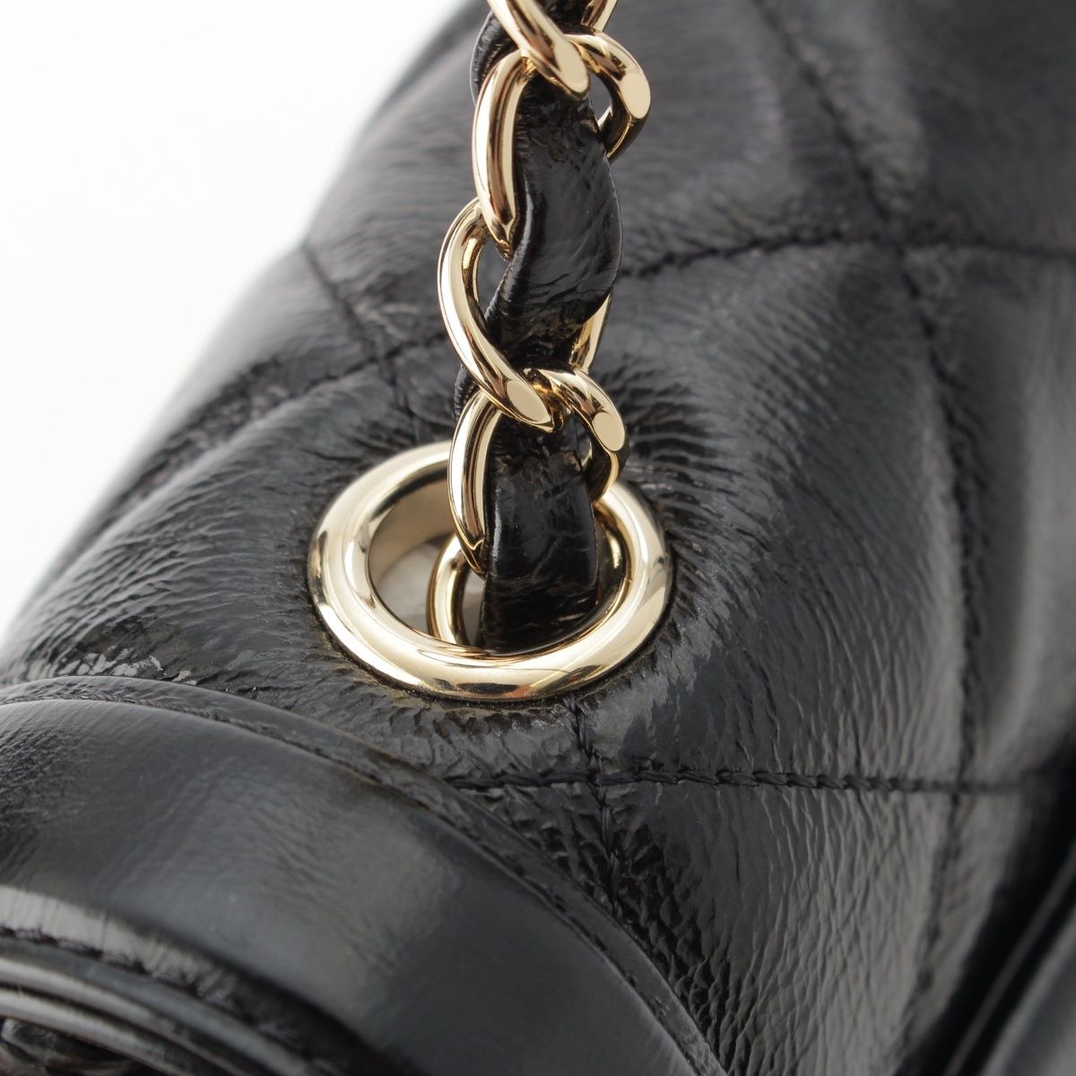 Chanel 25 Shiny Aged Calfskin Chain Shoulder Bag Black — view 9