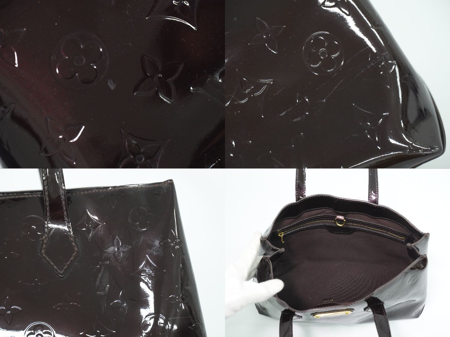 Louis Vuitton LV Wilshire PM Vernis Leather Handbag Amarante Purple — view 8