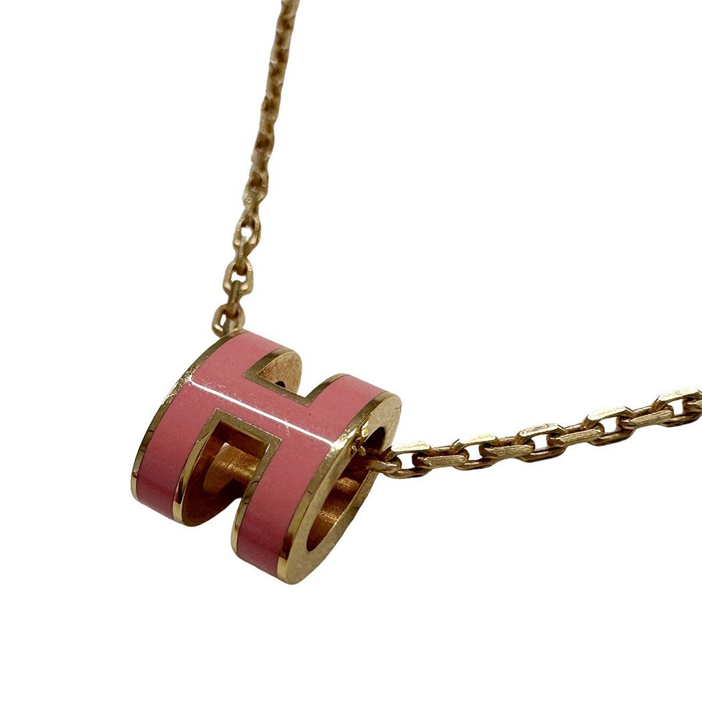 Hermes Necklace Pop Metal Pink Gold Pendant Adult