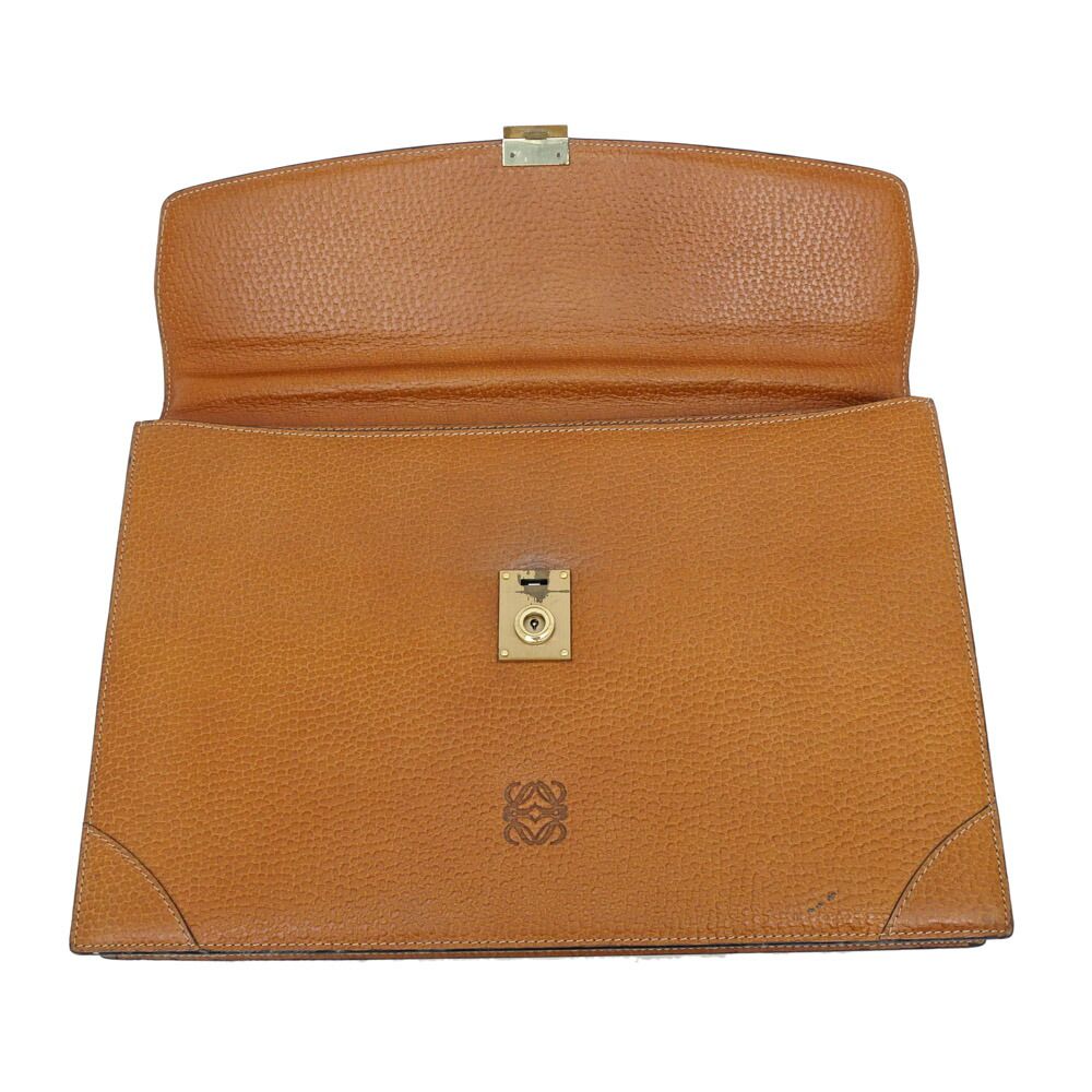 Loewe Business Light Brown Gold Anagram Leather Briefcase — view 8