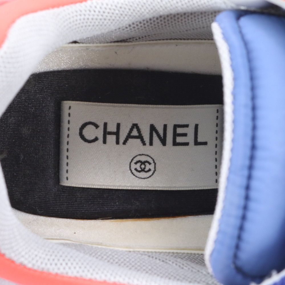 Chanel 36 Blue Leather Nylon Low Cut Sneakers — view 6