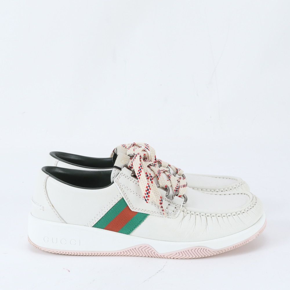 Gucci Agrad Web Stripe 7 Leather Sneakers Low Cut Lace Up Shoes — view 5