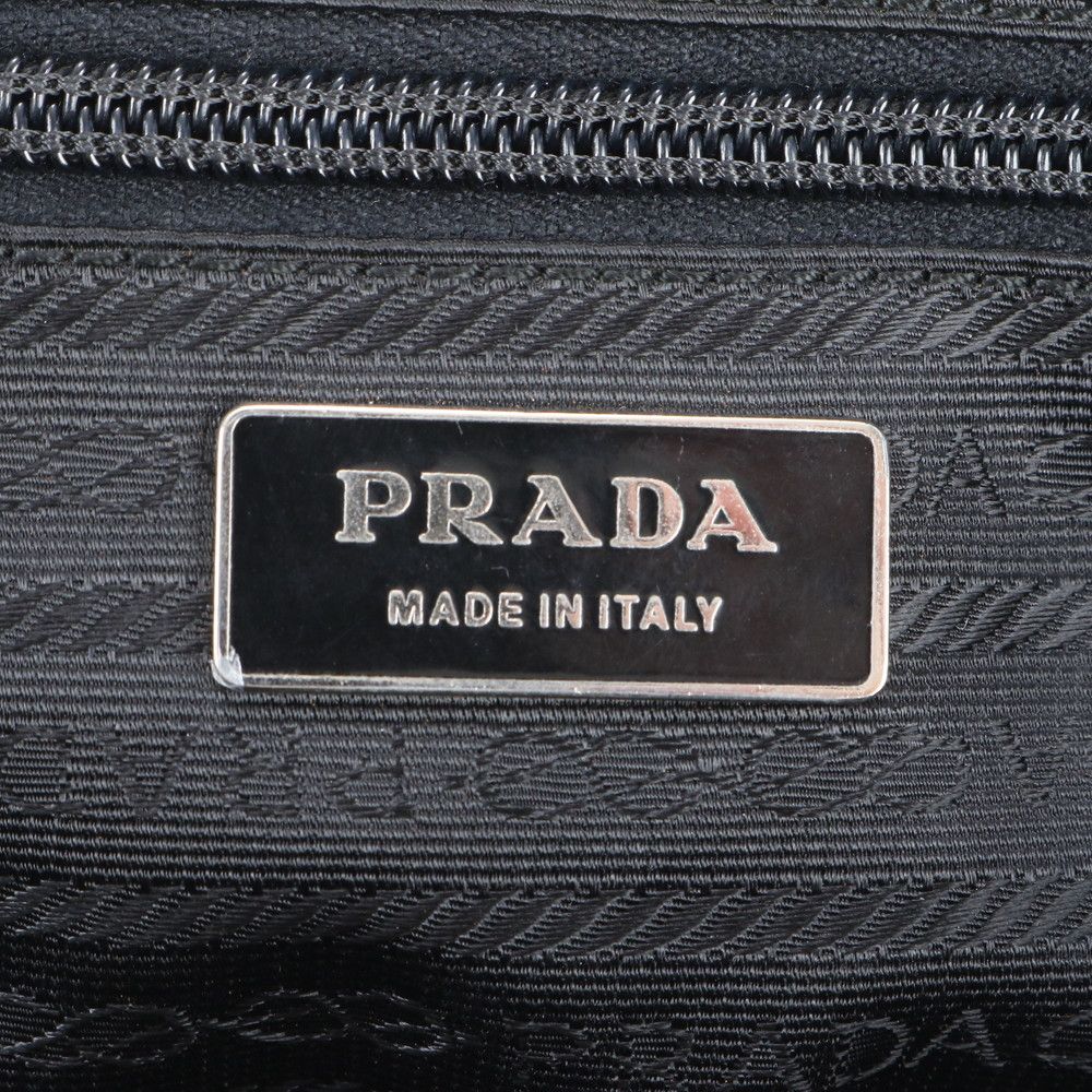 Prada Tessuto Nylon Triangle Logo Leather Handbag Tote Black — view 9