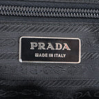 Prada Tessuto Nylon Triangle Logo Leather Handbag Tote Black — view 9