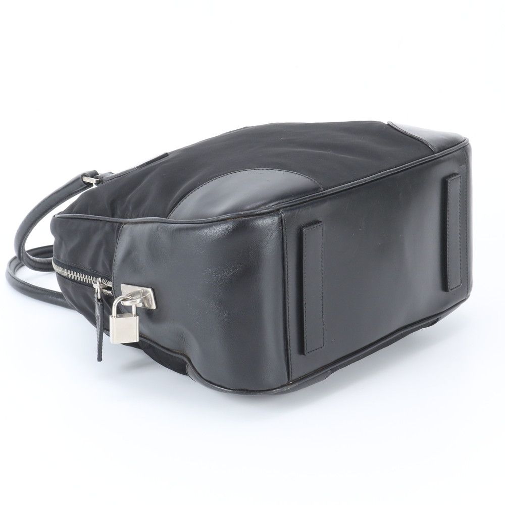 Prada Tessuto Nylon Triangle Logo Leather Handbag Tote Black — view 5