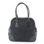 Prada Tessuto Nylon Triangle Logo Leather Handbag Tote Black — view 3