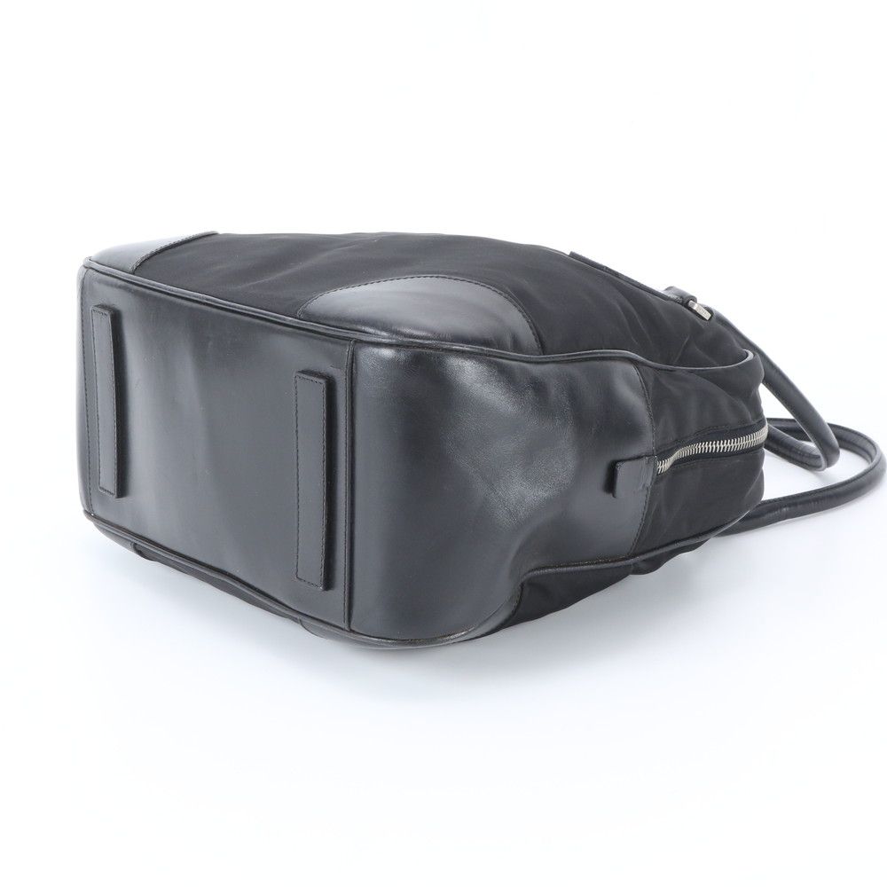Prada Tessuto Nylon Triangle Logo Leather Handbag Tote Black — view 4