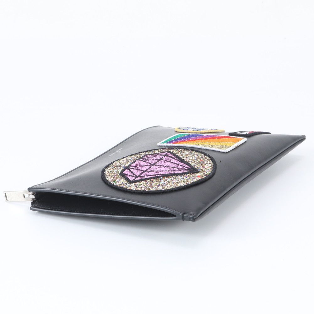 Saint Laurent YSL Paris Glitter Patch Leather Clutch Hand Second Pouch — view 4