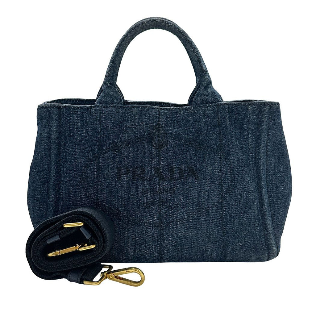 Prada 2-Way Shoulder Bag Denim Canapa Mini Indigo Handle Bag Simple Going