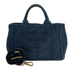 Prada 2-Way Shoulder Bag Denim Canapa Mini Indigo Handle Bag Simple Going