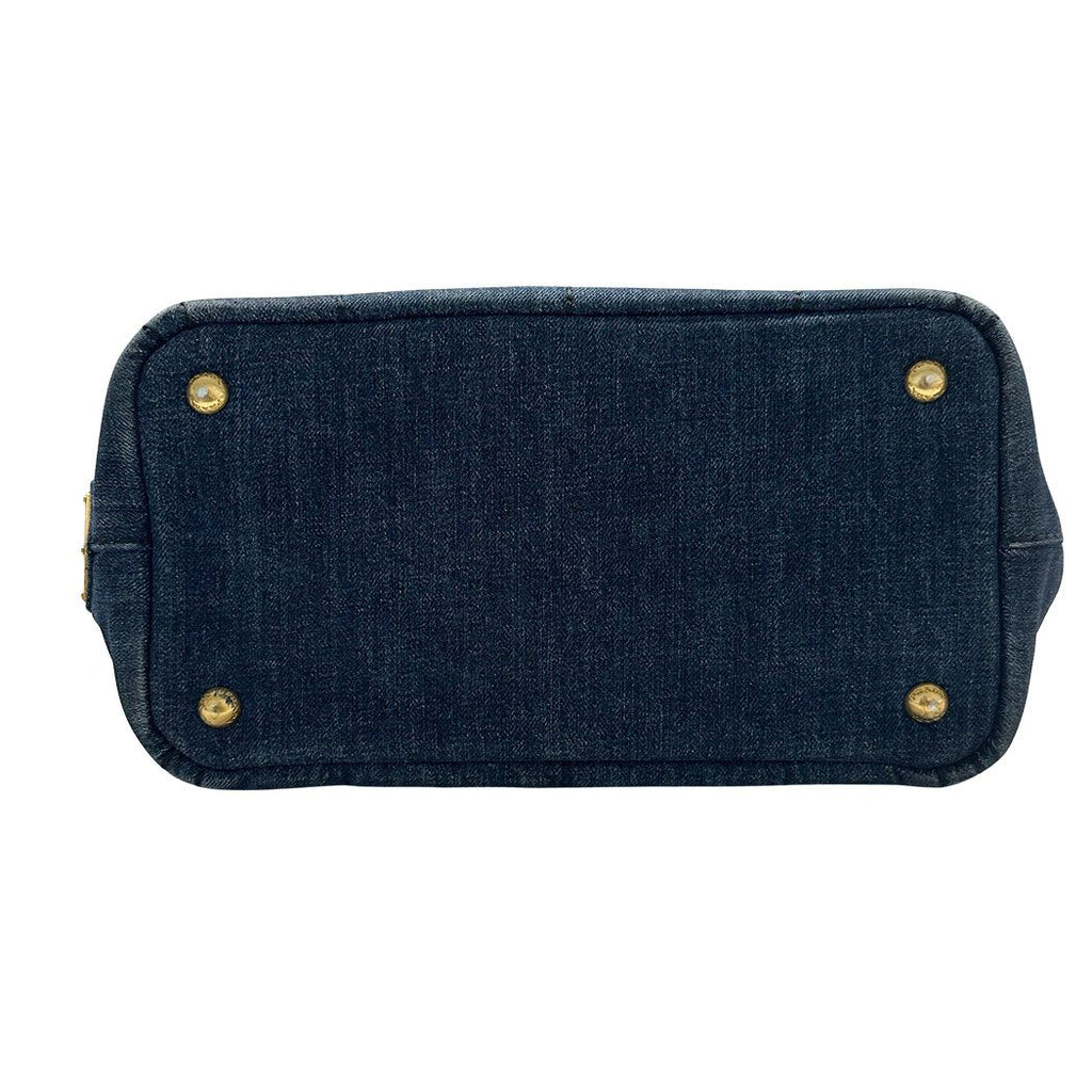 Prada 2-Way Shoulder Bag Denim Canapa Mini Indigo Handle Bag Simple Going — view 3