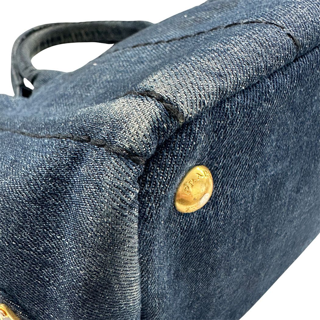 Prada 2-Way Shoulder Bag Denim Canapa Mini Indigo Handle Bag Simple Going — view 5