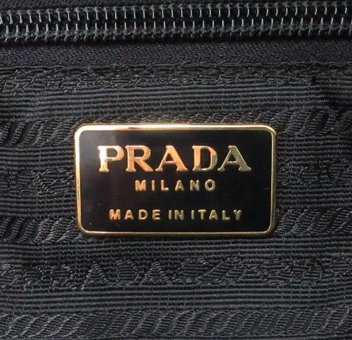 Prada Handbag Logo Triangle Plate Metal Handle Chain Nylon Bicolor Black Gold — view 6