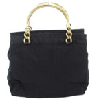 Prada Handbag Logo Triangle Plate Metal Handle Chain Nylon Bicolor Black Gold — view 2