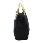 Prada Handbag Logo Triangle Plate Metal Handle Chain Nylon Bicolor Black Gold — view 3