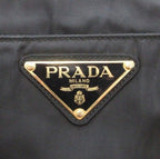 Prada Handbag Logo Triangle Plate Metal Handle Chain Nylon Bicolor Black Gold — view 7