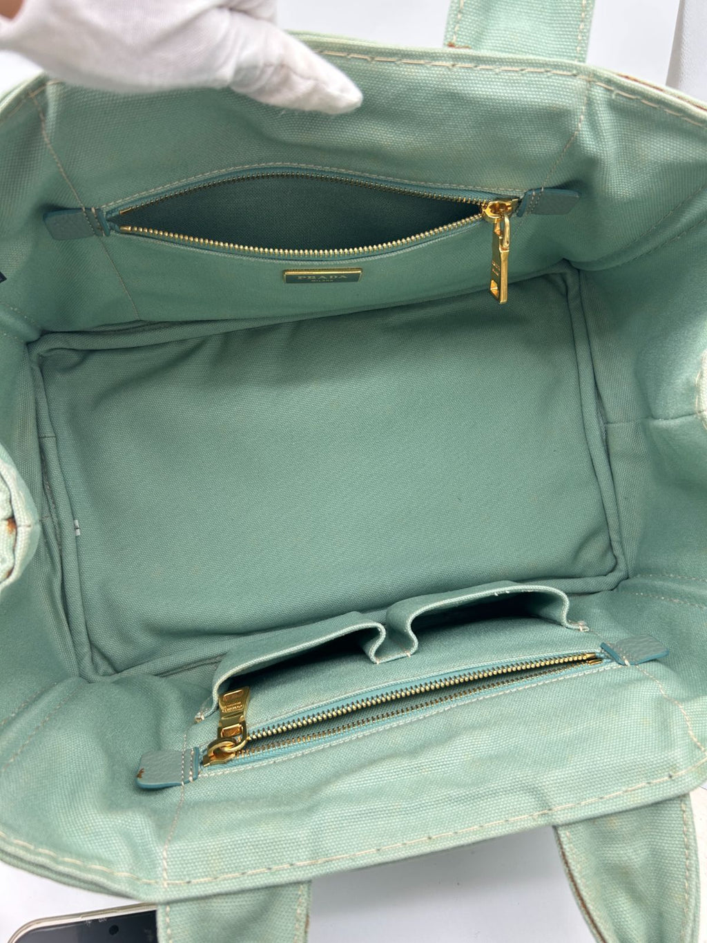 Prada Canapa Tote Mint Green Canvas — view 7