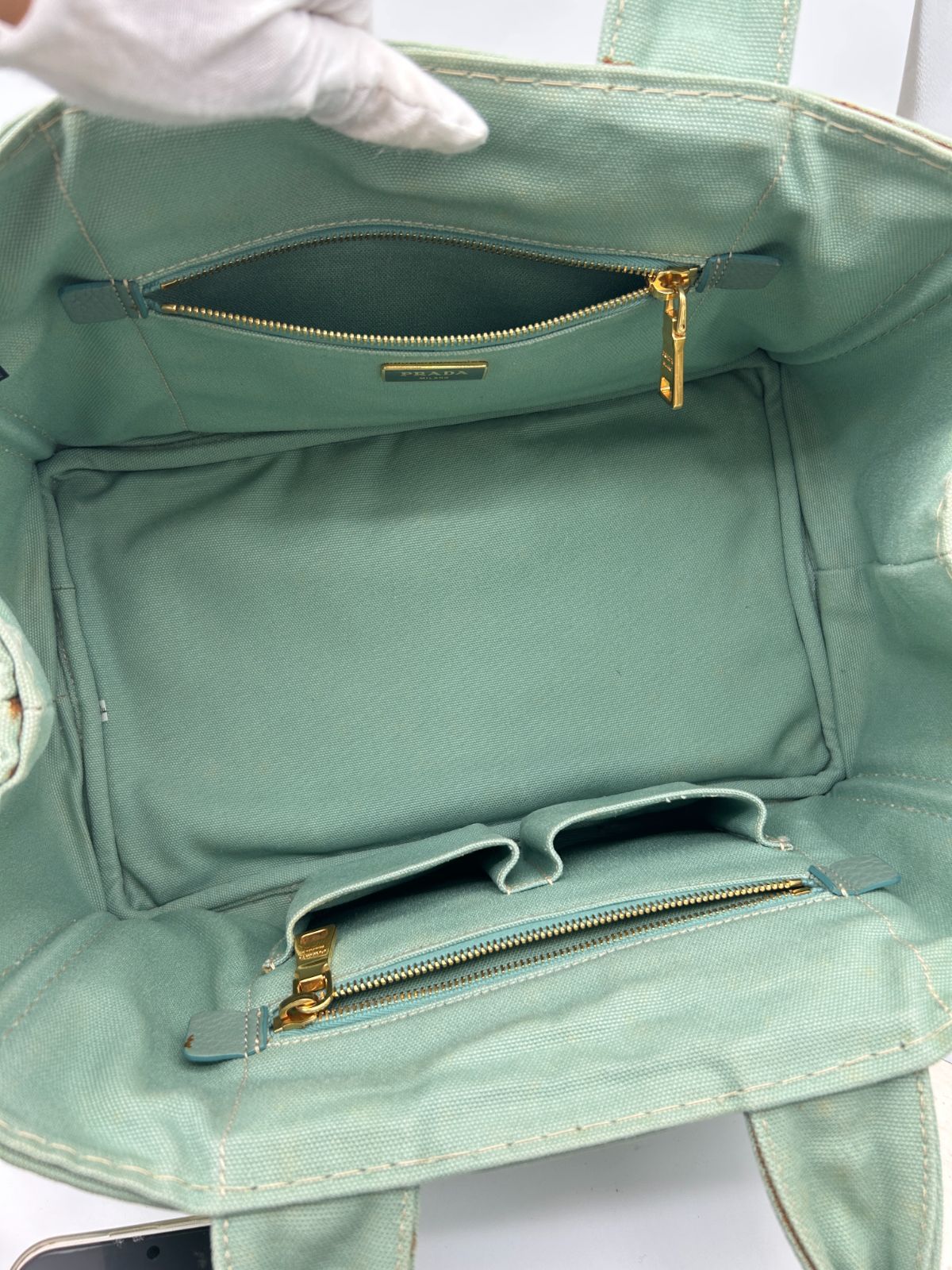 Prada Canapa Tote Mint Green Canvas — view 7