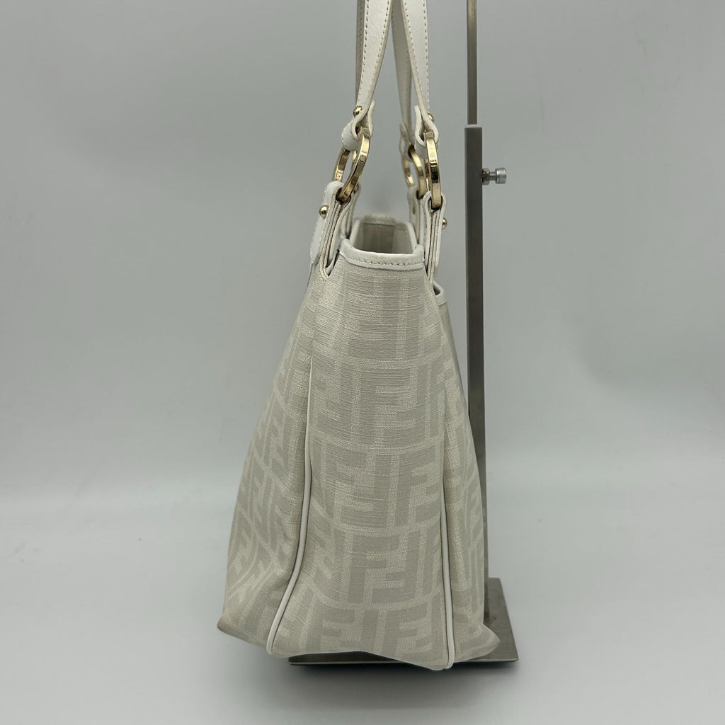 Fendi Zucca Pattern Shoulder Bag Leather Canvas White — view 4
