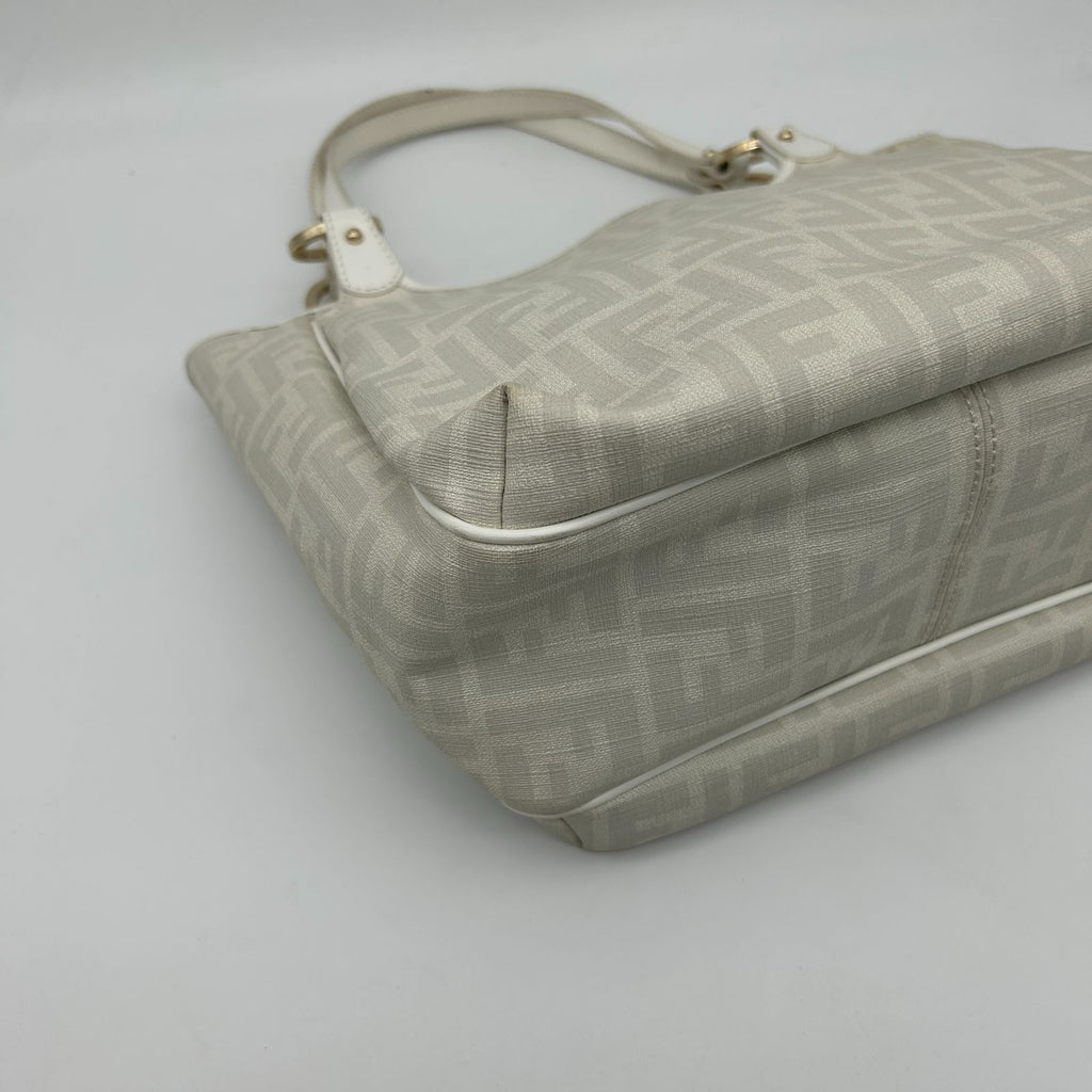 Fendi Zucca Pattern Shoulder Bag Leather Canvas White — view 8