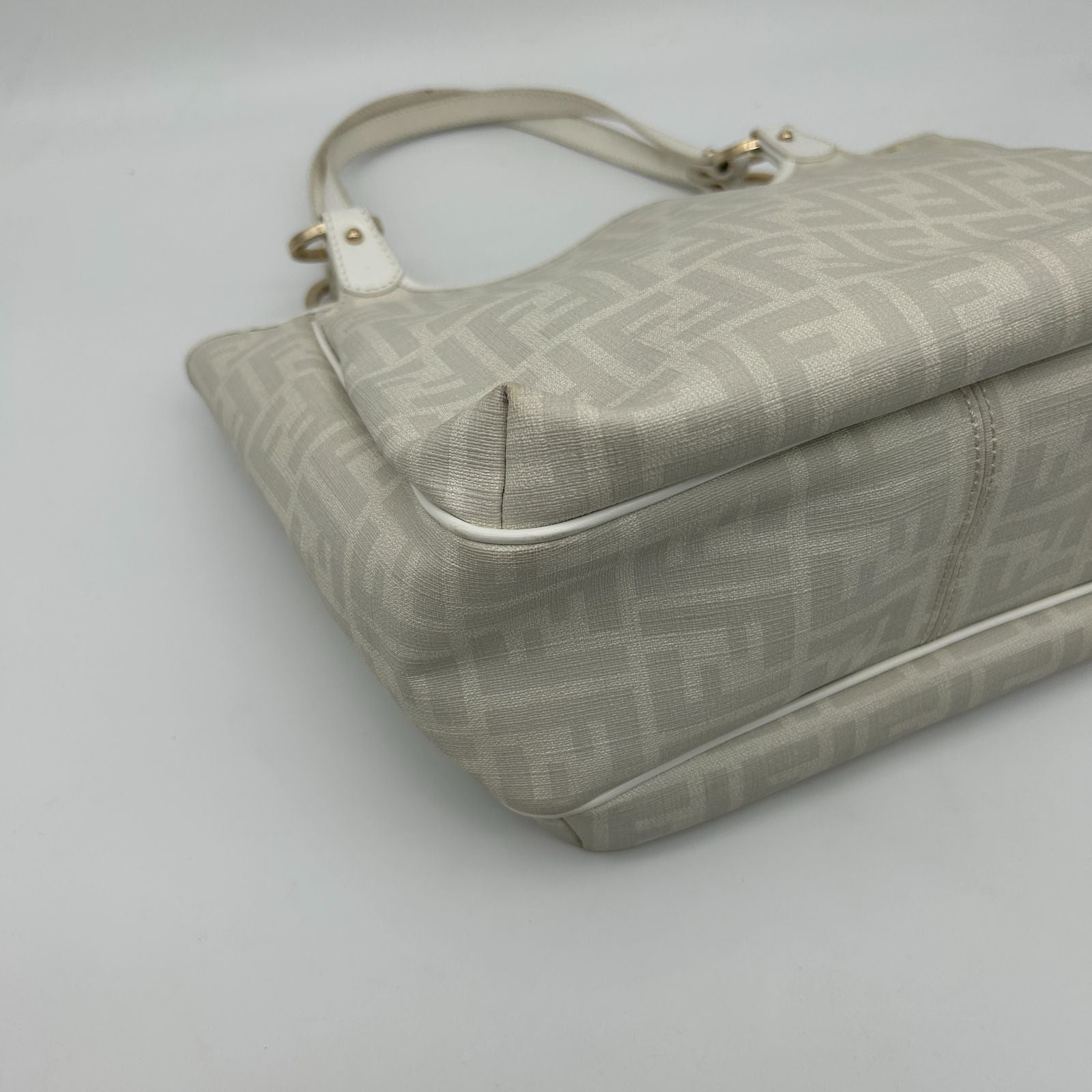 Fendi Zucca Pattern Shoulder Bag Leather Canvas White — view 8