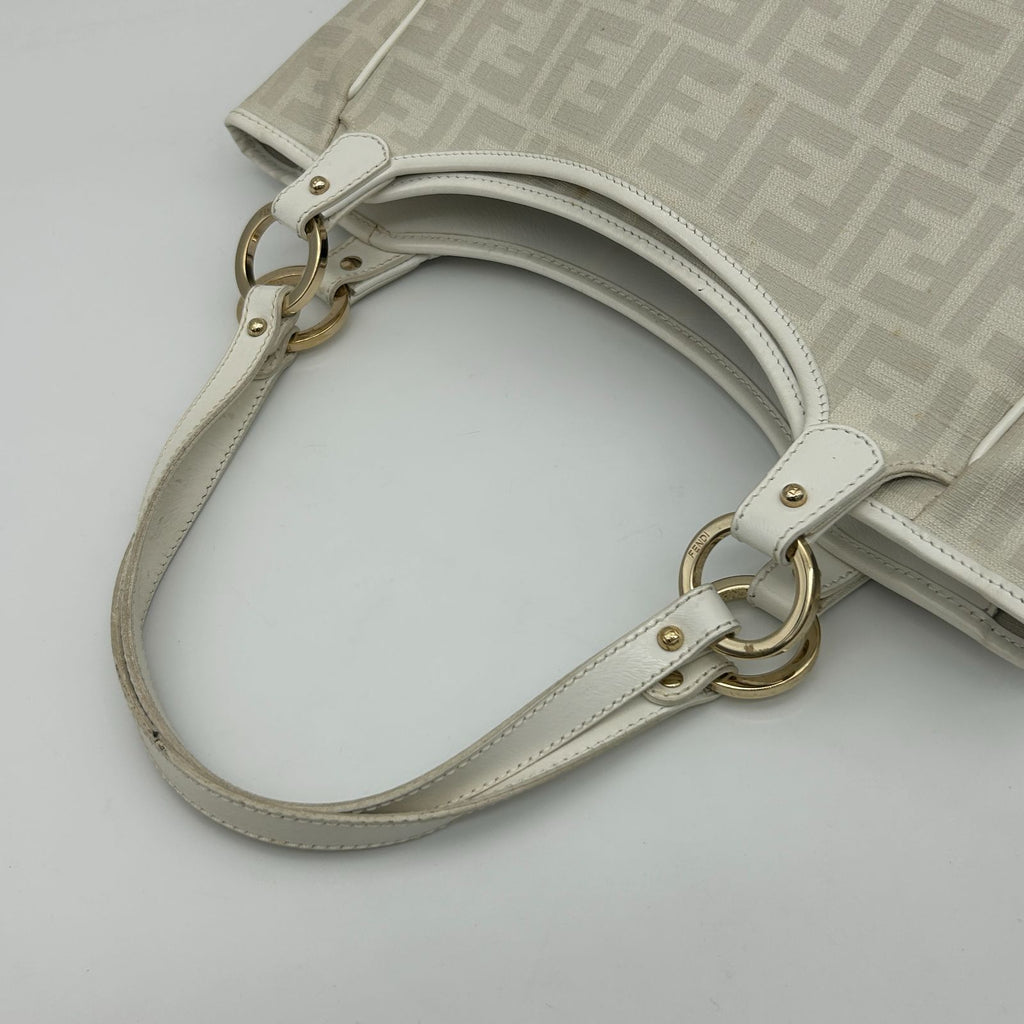 Fendi Zucca Pattern Shoulder Bag Leather Canvas White — view 6