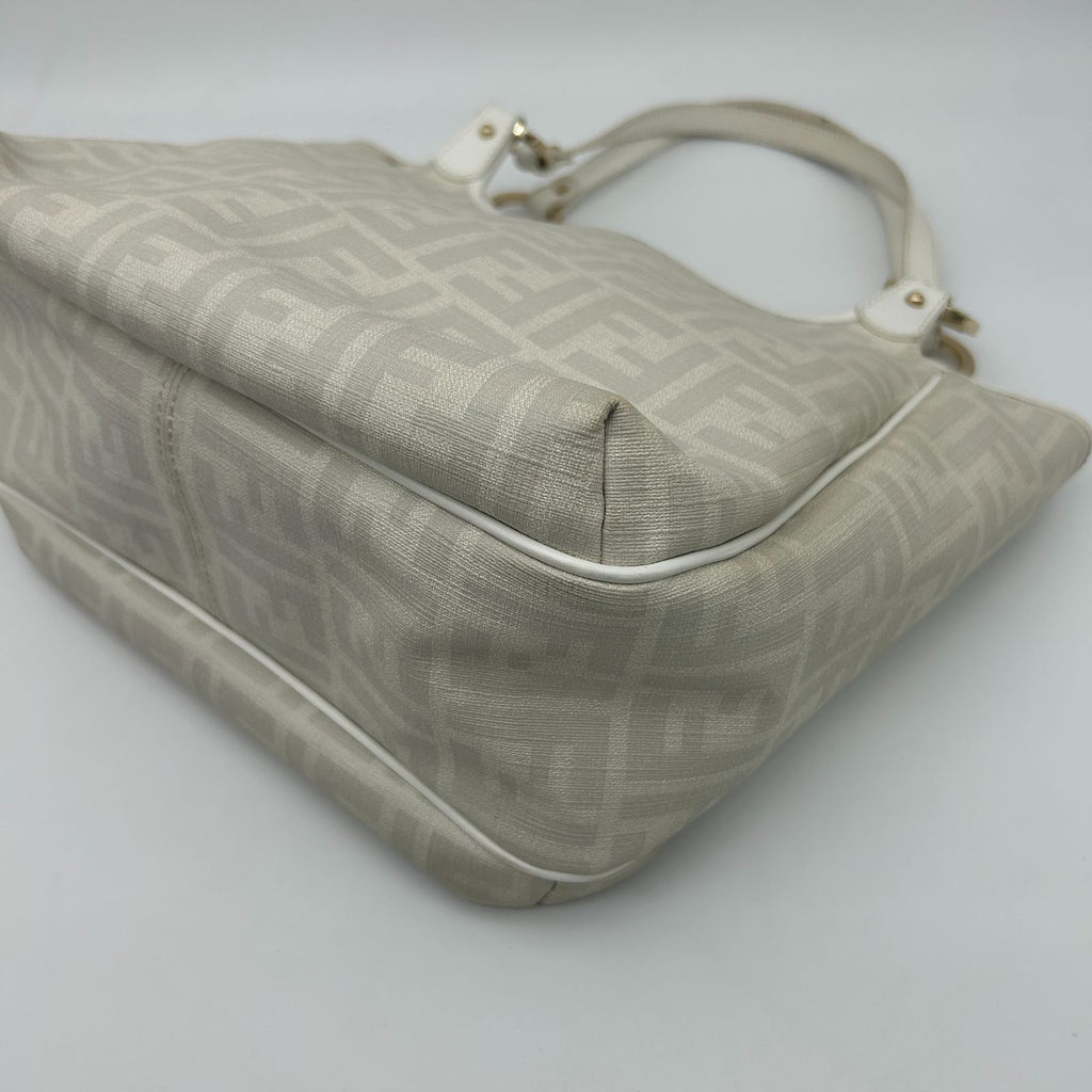 Fendi Zucca Pattern Shoulder Bag Leather Canvas White — view 9