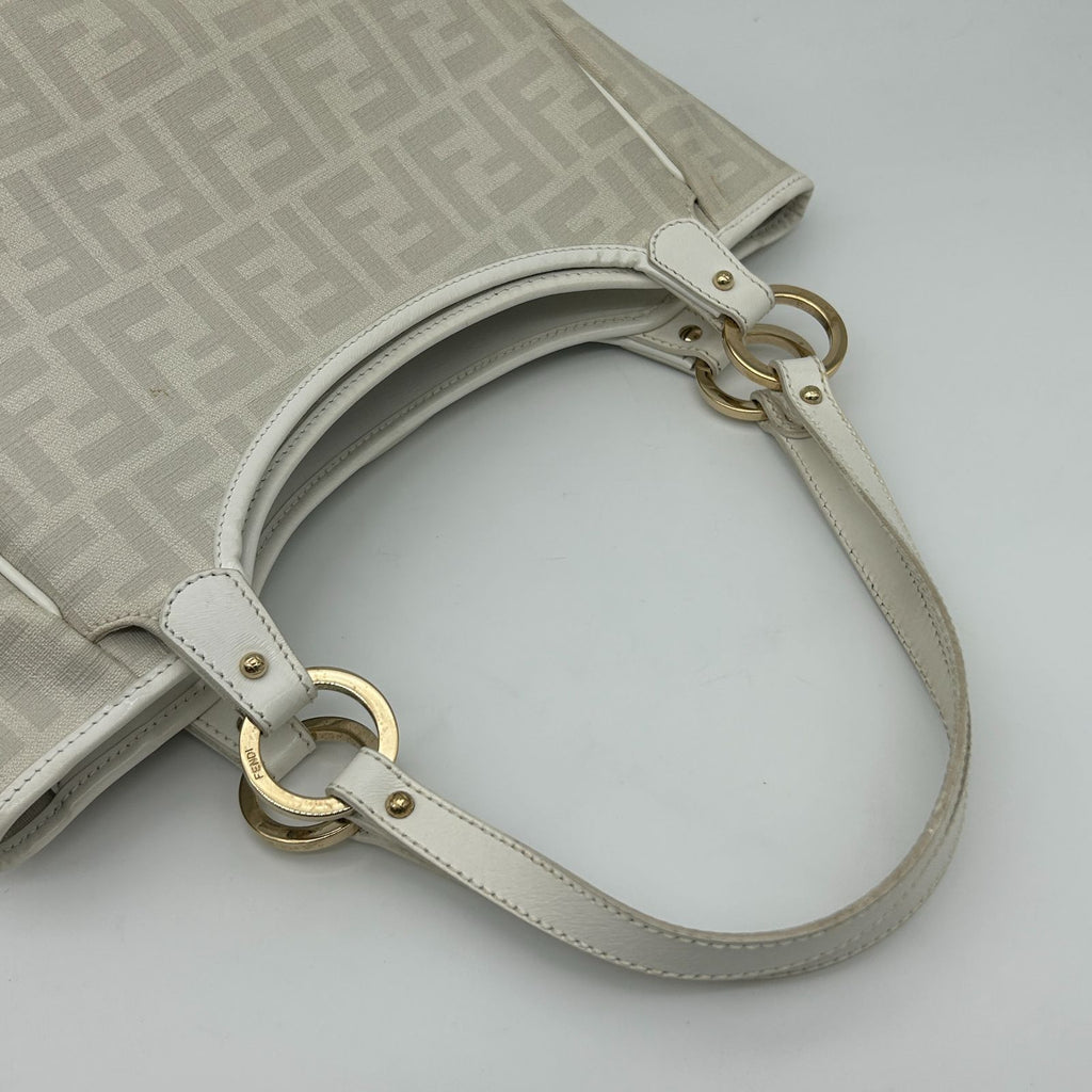 Fendi Zucca Pattern Shoulder Bag Leather Canvas White — view 5