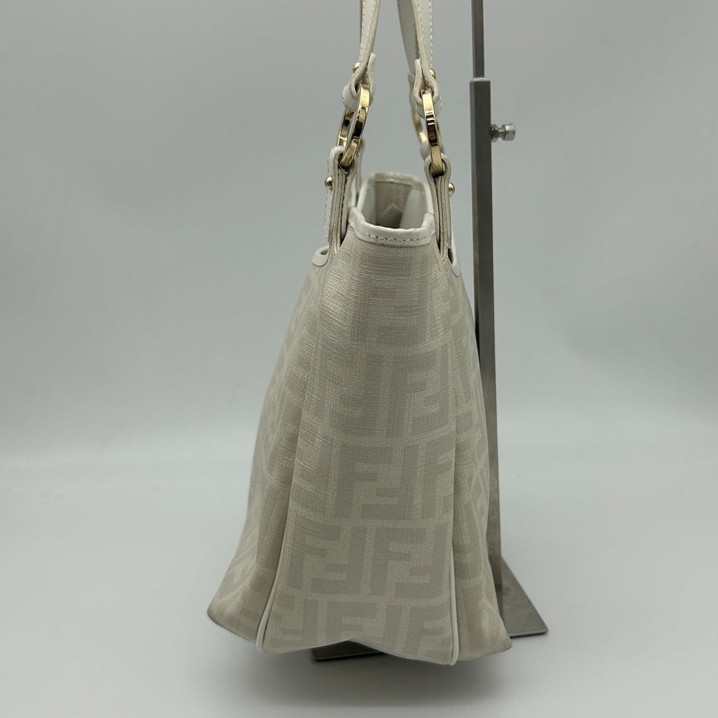 Fendi Zucca Pattern Shoulder Bag Leather Canvas White — view 3