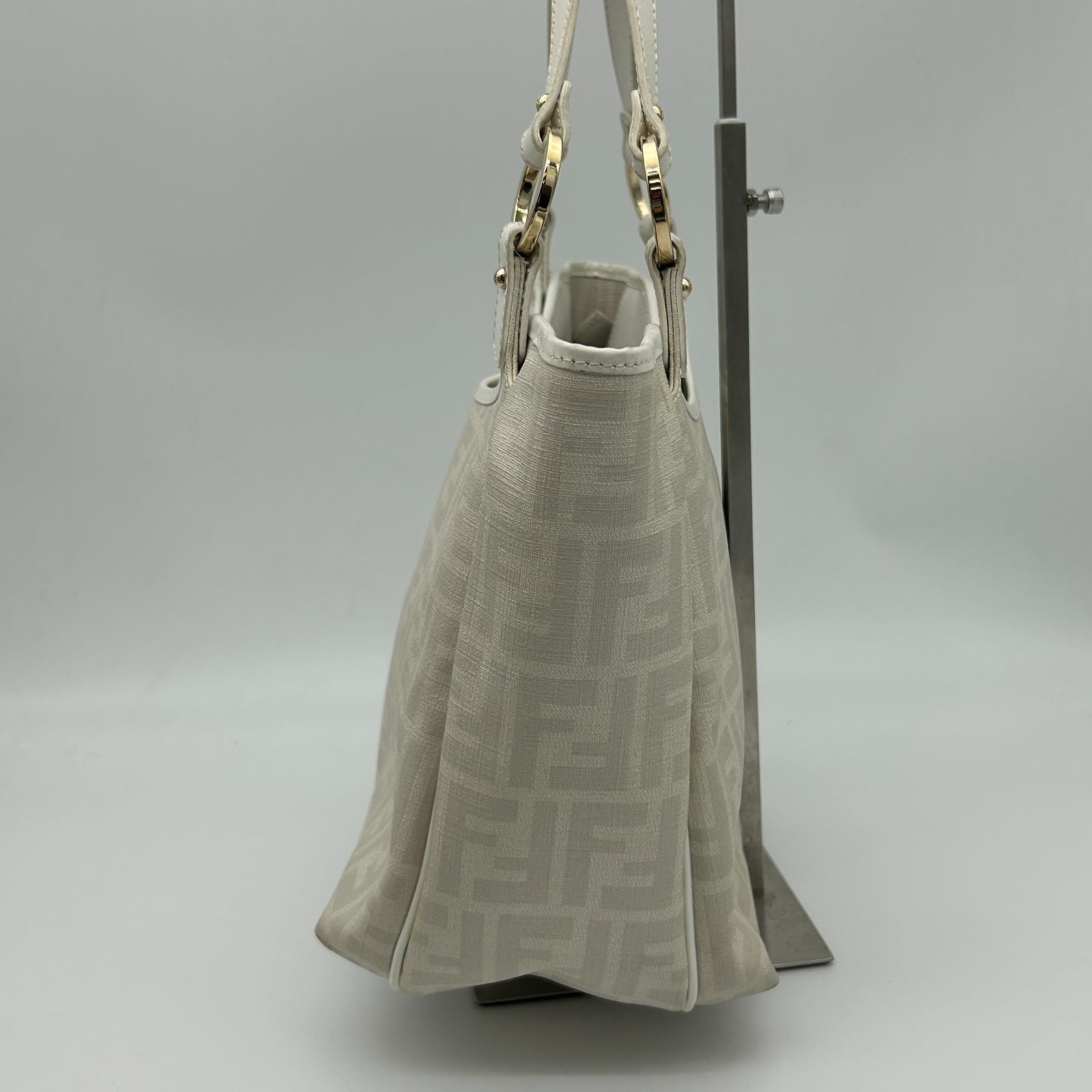Fendi Zucca Pattern Shoulder Bag Leather Canvas White — view 3