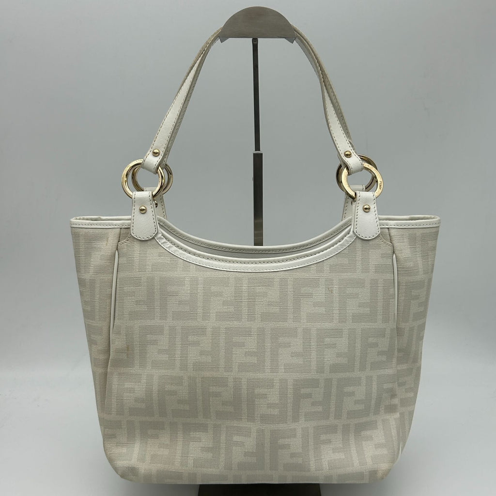 Fendi Zucca Pattern Shoulder Bag Leather Canvas White