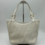 Fendi Zucca Pattern Shoulder Bag Leather Canvas White