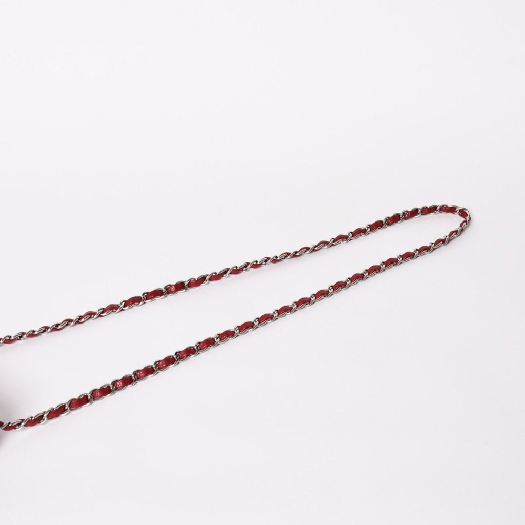 Chanel Mini Quilted 16 Chain Shoulder Bag Caviar Leather Red Silver — view 5