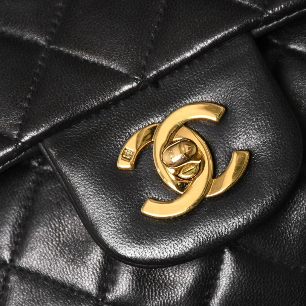Chanel Quilted 25 Double Flap Chain Shoulder Bag Lambskin CC Logo Black — view 7