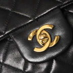 Chanel Quilted 25 Double Flap Chain Shoulder Bag Lambskin CC Logo Black — view 7