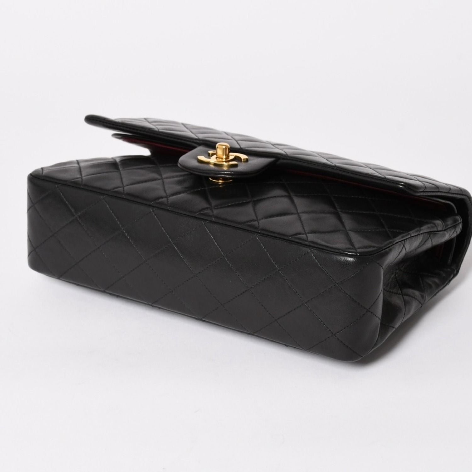 Chanel Quilted 25 Double Flap Chain Shoulder Bag Lambskin CC Logo Black — view 8