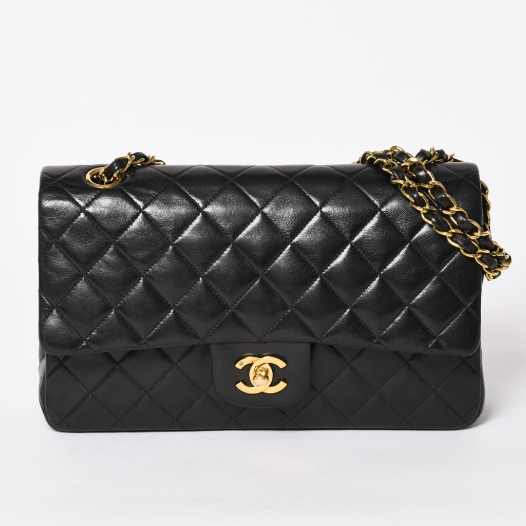 Chanel Quilted 25 Double Flap Chain Shoulder Bag Lambskin CC Logo Black