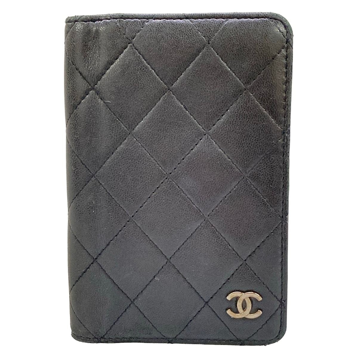 Chanel Notebook Quilted Black CC Logo Silver Lambskin Agenda