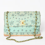 Chanel Maxi Quilted 33 S Flap S Chain Shoulder Bag CC Logo Paisley Light Blue