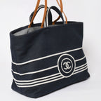 Chanel 2-Way Tote Bag CC Logo Denim Leather Navy Brown Silver — view 3