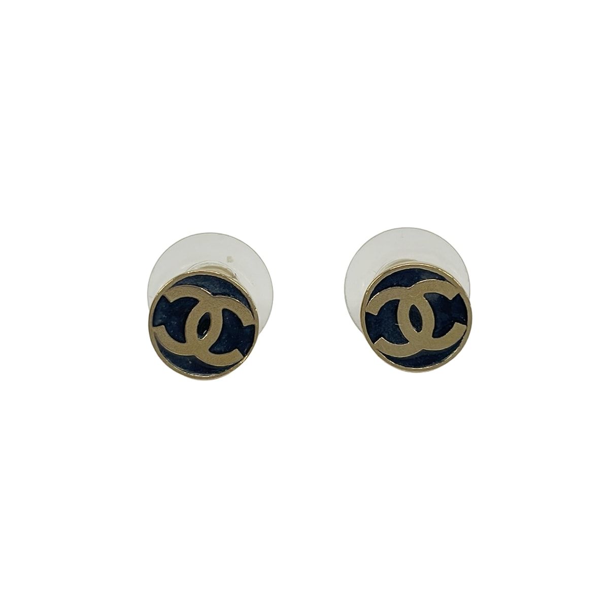 Chanel Earrings CC Logo Gold Black
